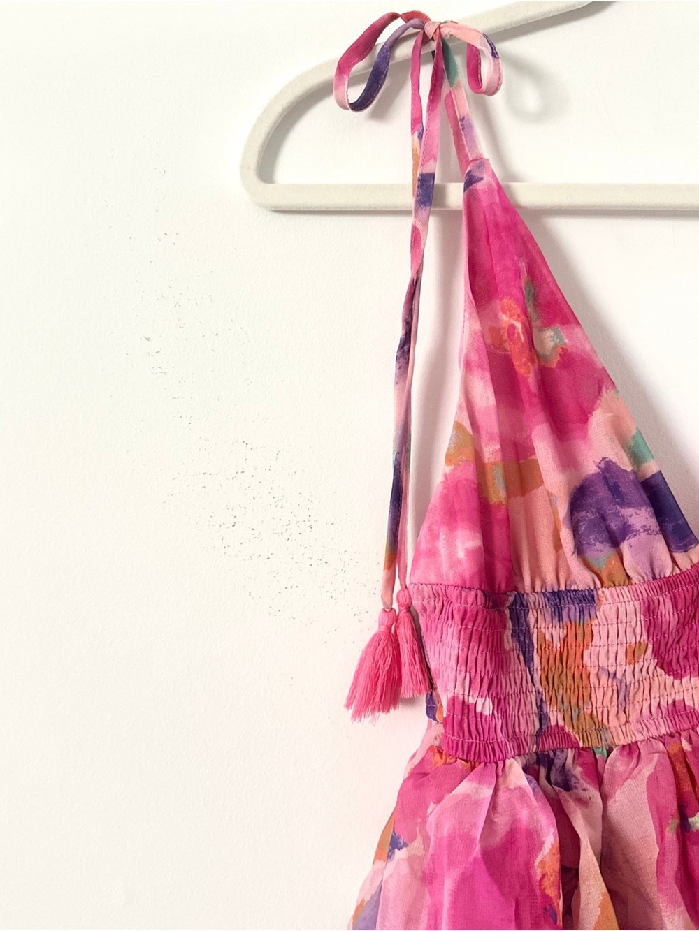 Meet Me In Santorini Pink Floral Tiered Ruffle Mini Dress M - Picture 2 of 6